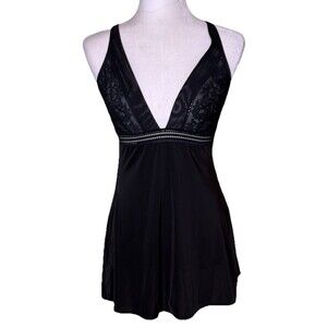 Gilligan O'Malley 90s Black Lace Slip Dress Babydoll Chemise Sexy Lingerie Sz Sm